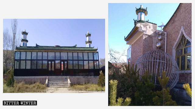 寧夏の古城鎮の羊坊モスクから除去された三日月のシンボル。