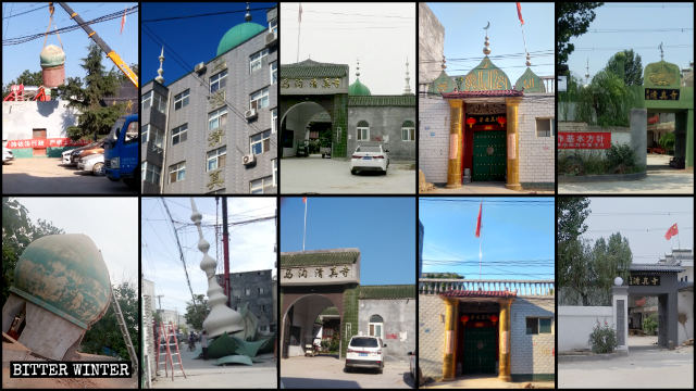 鄭州市でいくつものモスクからドームと三日月のシンボルが強制的に取り外された。