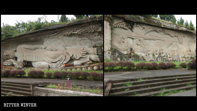 凌雲山にある覆われる以前の釈迦涅槃像。