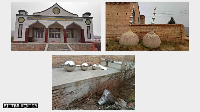 彭陽県の楊家湾モスクについていたイスラム教のシンボルが打ち捨てられていた。
