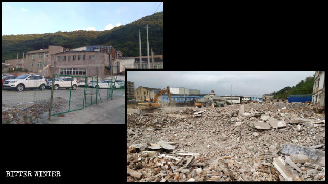 破壊される前と後の塘下鎮の家庭教会。