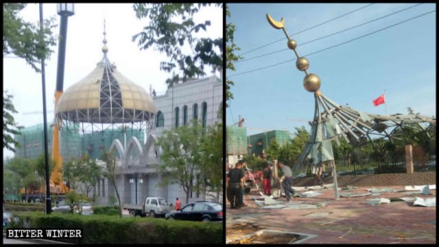 濮陽県のモスクから取り外されたイスラム教のシンボル