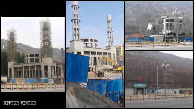 民和県のモスクの解体前後の様子。