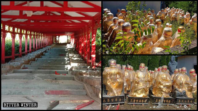 羅漢堂の両脇に並んでいた101体の阿羅漢像が撤去された。