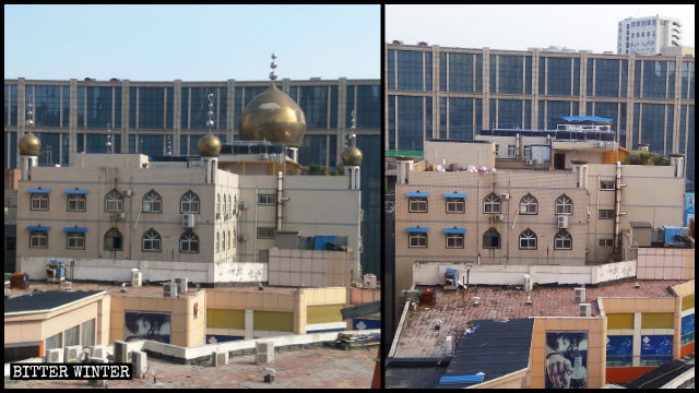 花園街モスクの7つのドームと三日月のシンボルが撤去された。