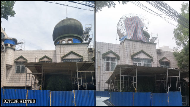少数民族運動会の開催前、兌周村のモスクのドームが強制撤去された。
