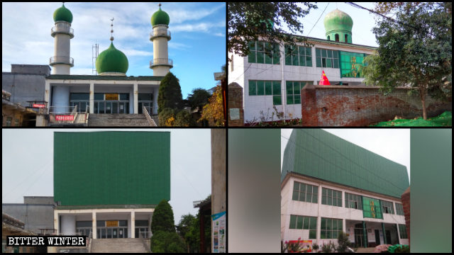 モスクのドームと三日月のシンボルは覆われた。
