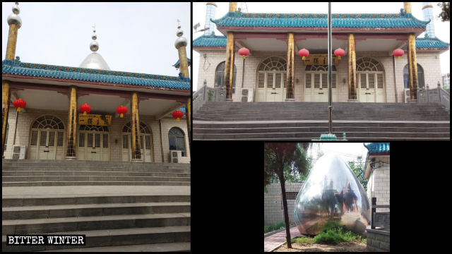 新密市岳村鎮のモスクからイスラム教を象徴するドーム、三日月、星が撤去された。